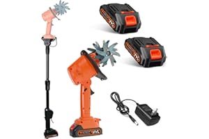 STWBHW Electric Garden Rotavator,21V Cordless Mini Tiller Cultivator,Handheld Soil Cultivator,235RPM with 4 Rows of Tines, 2x1.5Ah Batteries Charger,10Cm Tilling Width,10cm Working Depth