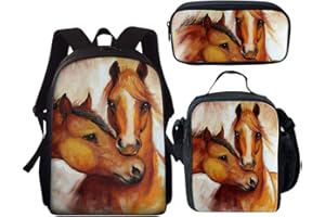 Kuiaobaty Juego de mochila escolar 3 en 1 para niñas y niños con bolsa de almuerzo, Caballo Marrón, talla única, moderno