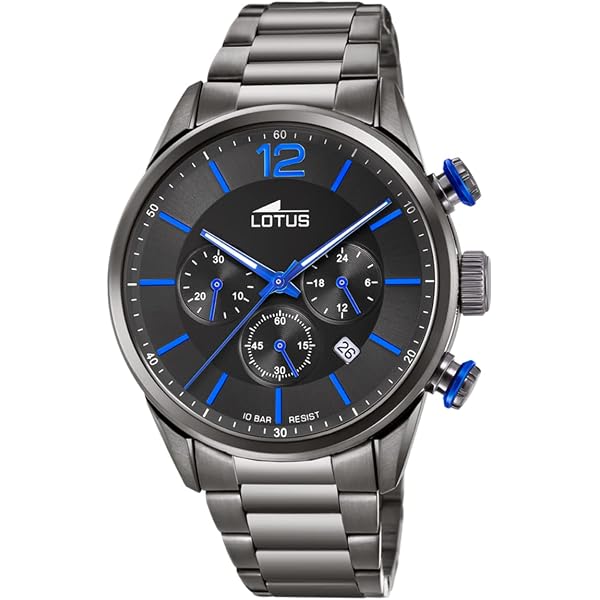 Lotus Watches Cronografo Uomo Quarzo 18526/6 - Cassa Acciaio 42mm, Quadrante Nero, Impermeabile 50m, Bracciale Inox