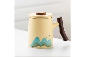 RECONTRAMAGO Tetera y taza ceramica te artesanal con colador interno tapa y asa diseño oriental premium matcha negro colores variados set regalo lujo te infusiones cafe japon oriental china caja (AMARILLA)