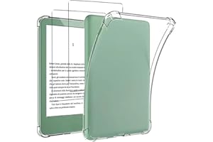 KUSINHOKA Etui ochronne do Kindle 2024/2022 (6 cali) + [2 sztuki] szkło hartowane, odporne na wstrząsy, miękkie, silikonowe, przezroczyste, odporne na zarysowania, etui ochronne z TPU do Kindle 2024