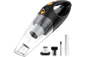 Powools Handheld Vacuum Cordless with 2 Filters, Car Vacuum Cleaner High Power with Fast Cahrge Tech, Portable Rechargeable Mini Vacuum with Large-Capacity Battery, Orange, 14.3"X4.6"X4.0"