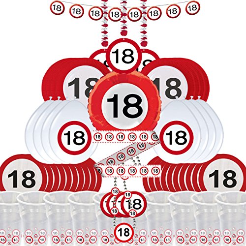Partybox 18 Geburtstag 57-teilig Deko Verkehrsschild Partypaket