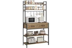 HOCSOK Regał kuchenny, regał stojący z 5 półkami i 2 szufladami, regał na piekarnik do kuchenki mikrofalowej, garnków i patelni, 80 x 40 x 169 cm