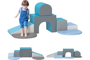HOMCOM 7PCS Parcours motricité bébé, Jouet d'escalade, Mousse Blocs de Construction avec revêtement synthétique, Jouets éducatifs pour Enfants d'âge préscolaire, Multicolore
