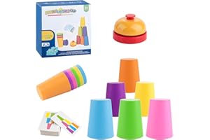 runpeak Speed Cups Spiel – Stapelbecher für Kinder und Erwachsene, Lustiges Sensorik- und Familien-Brettspiel mit 54 Karten, 12 Bechern und 1 Glocke, Ideal für Partys, Reisen oder Familienabende