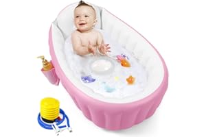 PandaEar Nadmuchiwana wanna dla dzieci, przenośna wanna dla dzieci, z pompką powietrza, składana, antypoślizgowa, mini basen dla noworodków (różowa)
