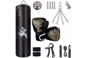 HEYOUTH Sacco da boxe per adulti 15 in 100 cm, kit con guanti e bende, catena girevole a 360° per Muay Thai e combattimento