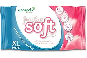 GOMPELS Extra Large Feather Soft Body Cleansing Wet Wipes for Adults - 30x20cms (80pk) - Ultra Gentle, Thick XL Wet Wipes - Kind to Skin with Aloe Vera and Vitamin E