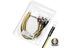 [Fil UL] Chanzon 20 pcs Pré-câblés 5mm Blanc Chaud LED Diode Lumières (Lentille Transparente Ronde Transparente DC 12V) avec 560 ohms 1/4 W Résistance et 24 AWG Fil Indicateur Lumière Diodes Émettant