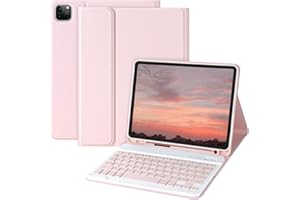 AMZCASE Coque Clavier pour iPad 10.9" Air 5e Gén 2022 avec Pen Holder pour iPad Pro 11" 2022/2021/2020/2018,Housse iPad Air 4e Gén 2020 avec Magnétique Détachable Sans Fil AZERTY Français(Rose)