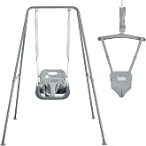 FUNLIO 2-in-1 Baby Gate Jump Swing Set, Swing and Bouncer for Kids with 4 Sand Bags, Indoor/Outdoor Foldable Metal Stand, Eas