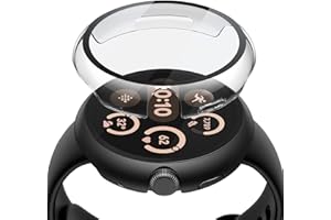 Piuellia 2 Pack Hard Case with HD Tempered Glass Screen Protector for Google Pixel Watch 3 41mm, Scratch Resistant Easy Installation PC Protective Cover for Pixel Watch 3, 1 Black + 1 Transparent