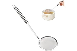 RAIRSKY Mestolo di schiuma in acciaio inox, 10 cm, con manico, colino da cucina fine, cucchiaio per ragni, colino a griglia per grasso, schiuma, residui, farina