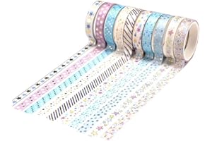 YUBX Flaco Oro Washi Tape Set cinta adhesiva decorativa Washi Glitter Adhesivo 8MM De ancho (Tema estrella)
