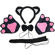 Katzen Kostüm Set Mit Ohren, Handschuhen & Schwanz | Für Cosplay & Halloween