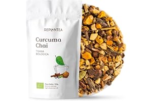 REPLANTEA CUIDAMOS TU NATURALEZA CURCUMA CHAI TÈ 100% BIO 100g (50 Tazze) | Tisana Ayurvedica con Curcuma, Zenzero, Liquirizia, Cannella, Mela e Cacao REPLANTEA