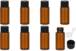 PATIKIL 10ml Essential Oil Bottles, 8 Pack Amber Glass Bottles with Orifice Reducer Sample Vial Slim Screw Cap Storage Vials Container, Black
