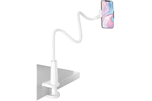 TRYONE Soporte Tablet Teléfono Movil Flexible – Soporte con Brazo de Cuello de Cisne para Serie iPhone/Celulares Samsung/Huawei/Google Pixel y Más, 27.5 Pulgadas de Longitud en Total (Blanco)