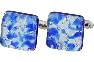 GLASS OF VENICE Gemelos de cristal de Venecia de Murano, gemelos cuadrados con hojas de plata azul y morado italiano para hombre. Gemelos de vidrio soplado hechos a mano, regalo para boda, cumpleaños, aniversario o d