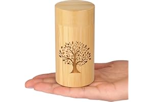 HOOMTREE Kleine Urne für Asche Menschen aus Bambus,Mini Urne für Asche Andenken,Tierurnen für Hunde oder Katzen,Geschnitzt mit Baum des Lebens Muster