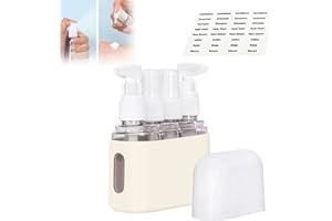 BEHOUND Mini Shampoo Dispenser Portable Travel Bottle Set, Mini Travel Shampoo and Conditioner Dispenser, Travel Containers with Labels for Toiletries, Travel Bottles for Toiletries (4 in 1,Beige)