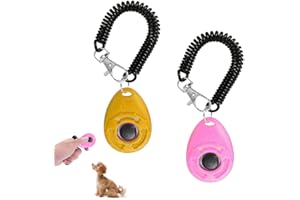 BASUIT 2 Pack Training Pet Clickers Pet Dog Training Tools Buzzer Aid Drop Behavioral Tool Wrist Strap Buttons for Obedience Behavior Commands Dog Cat Horse Bird(Yellow+Pink)