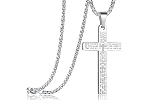 Rehoboth Stainless Steel Lord's Prayer Cross Pendant Necklaces Bible Verse for Men or Women Chain 24 Inch Black Gold Silver