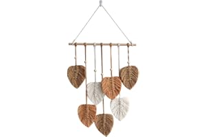 CULASIGN Makramee Wandbehang Boho Deko, Wandteppich Mit Holzperlen und Blätter, Tapisserie Handgemacht für Outdoor, Wohnzimmer, Schlafzimmer, Indoor, Geschenke - 40 × 80 cm (Khaki)