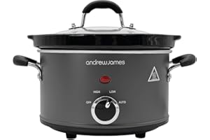 Andrew James 1.5L Slow Cooker - Roast-to-Rest – Compact Small Slow Cooker for 1–2 People with Oven-Proof Ceramic Pot, Easy-Clean Design, 3 Heat Settings & Glass Lid – Make Sauces, Soups & Small Meals