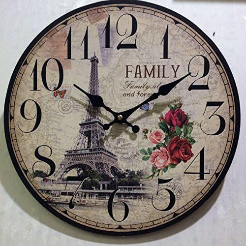 JGBFT Wall Clock Vintage Rustic Shabby Chic Style Bars Arabic Numerals Design Wooden Round Home Decoration