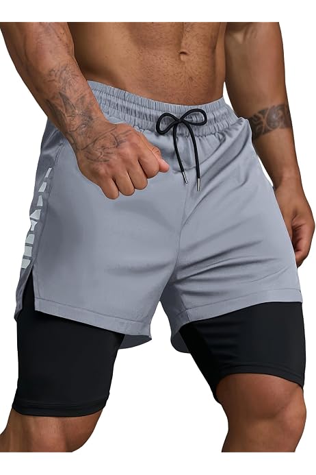 Yishengwan Short de compression court pour homme - Séchage rapide - Respirant - Avec poche pour téléphone portable, Noir , L
