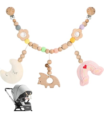 Houten Kinderwagenketting Met Dubbele Gespen - Baby Speelgoed 40cm Voor 0+ Maanden