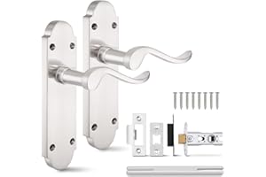 Probrico Shaped Scroll Door Handle with 65mm Latch Internal Door Lever on Backplate - Brushed Nickel