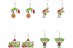 XNHIU 4 pares de aretes de Navidad Grinch de Navidad, aretes de dibujos animados de Navidad, aretes de gota de Navidad, Año Nuevo, decoraciones de fiesta para mujeres y niñas, Acrílico