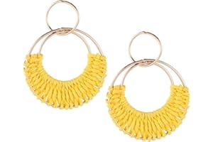 SIXDUTON Boucles d'oreilles de Bohème, Boucles D'oreilles en Rotin Rétro Pendantes Vintage Boucles d'Oreilles pour Femmes