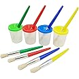 Paint Brushes for Children 4 Pieces Spill Proof Paint Cups and Paint Brushes for Kids Assorted Colored Children's Paintbrushes