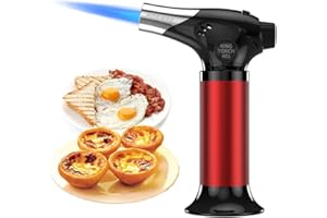 Kitchen Blow Torch with Safety Lock, Ankway Refillable Kitchen Butane Blowtorch Lighter, Adjustable Flame Culinary Torch for Creme Brulee Cooking Baking BBQ Grill DIY, Windproof, Red