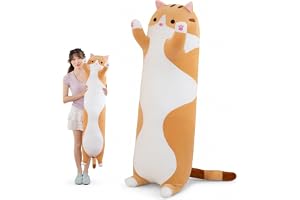 Katt plyschkudde lång katt plysch kawaii jätte mjuk kramkudde leksak present till barn vuxna 1 st, orange 130 cm