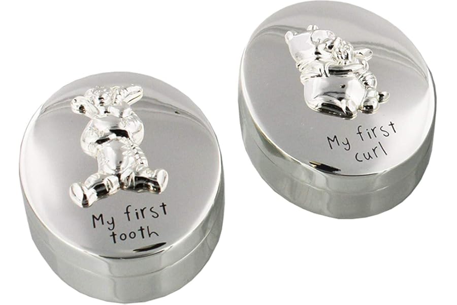 Disney Winnie The Pooh S/P First Tooth and Curl Set Baby Shower Christening DI127