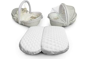 Soodie&Zuzu's Moses Basket Baby Crib Mattress Quilted Pram Anti Allergy Soft Breathable 65-70 CM Length 26-30 CM Width 4 CM Depth (70 X 28 CM)