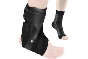AIOUTGOGO-Attelle Cheville Stabilisatrice Rigide-OrthèSe de Cheville de Sport - OrthèSe de Cheville RéGlable Avec Plaque Pe - Pour Entorse Sévère, Genou Instable Ligamentaires Sportives Du Pied (M)