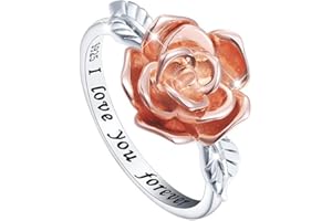 FLYOW 925 Sterling Silber Rose Blumenringe Ich liebe dich für Immer Mädchen Schmuckbänder Ring für Damen, Beste Valentinstag Geburtstag Weihnachtsgeschenke