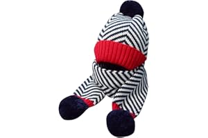 MTBRICEY 2 Pcs Gorro de Punto Invierno para Niños Bufanda de Punto a Rayas Gorro de Vellón Térmico con Pompón Calentador de Cuello de Punto Térmico Grueso Juego de Accesorios de Invierno para Niños Niñas