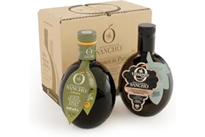 AROMA & TRADITION SANCHO Aceite y Vinagre Extra Sancho | Pack 2 Botellas de 500 ml cada una | Arbequina & Vinagre de Vino Blanco envejecido en barrica de roble francés 4 años