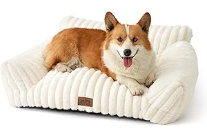 COZY KISS Panier-Lit-Canapé pour Chien à Design Corde 80x60x33cm pour Chats et Chiens Petits et Moyens, Fourrure Synthétique Douce, Duveteux et Doux, Soutien Tête et Cou, Lavable, Crème