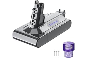 POWTREE V10 Batterie 6,0Ah Batterie de Remplacement pour Dyson V10 Batterie V10 Absolute, V10 Animal, V10 Fluffy, V10 Motorhead Batterie Aspirateur sans Fil (1 Filtre + 3 Vis)