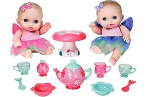 JC TOYS- Twins Lil’ Cutesies de 21 cm de Vinilo Suave, vestidas de Hada, Juego de té y Mesa, adorables, Ideal para Jugar, diseñado por Berenguer, 2 años