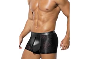 Casey Kevin Seksowna bielizna męska przezroczyste bokserki majtki ze sztucznej skóry bokserki z zamkiem błyskawicznym