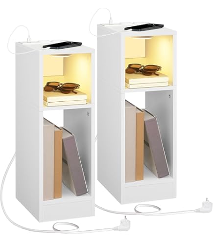 FBT111-E-WNx2 2-delige Slim Nachtkastje met Oplaadstation, Smal